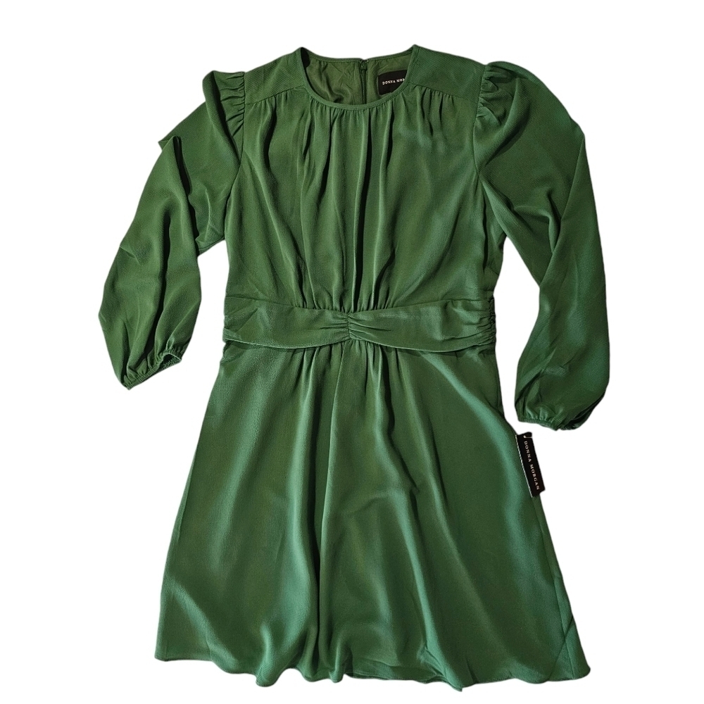 Donna MorganCatalina Crepe Mini A Line Dress Long Sleeve Green size 14